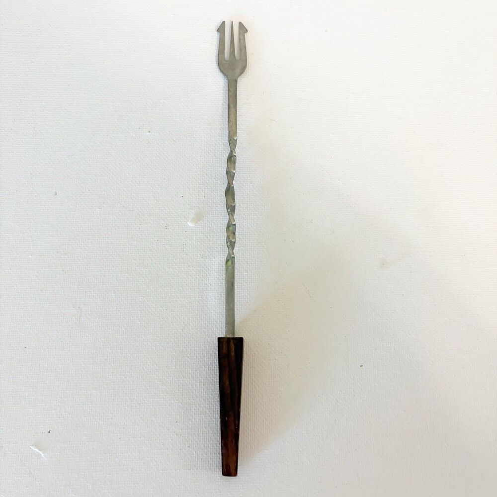 Nevco Teak Wood Handle Cocktail Bar Fork Stainless Steel Vintage Japan